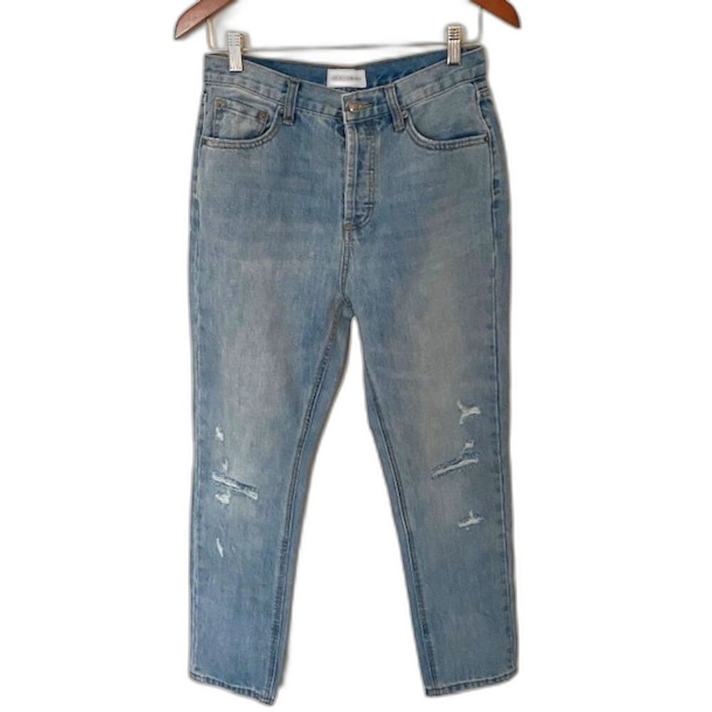 NWT Luca + Grae High Rise Distressed Denim Jeans Straight Leg Sz M